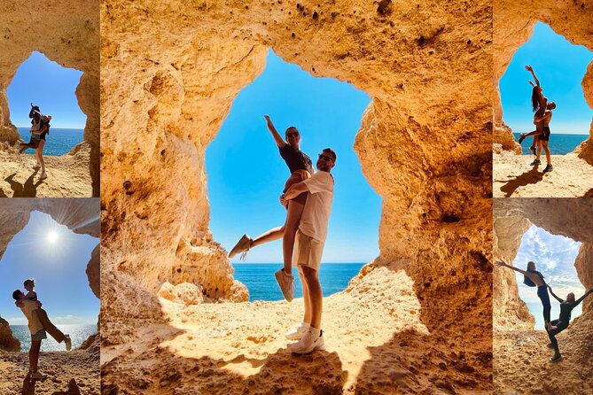 From Faro: Benagil, Marinha Beach, 7 Hanging Valleys, Algar Seco - Lagoa transfer, then Algar Seco limestone caves
