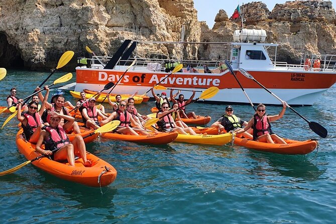 From Lagos: Kayak Tour of Ponta da Piedade Caves on Catamaran - From Marina de Lagos to the first launch, the tour is built for comfort