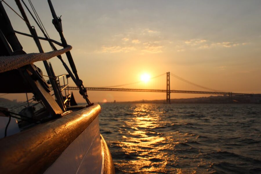Lisbon: Daylight or Sunset on a Vintage Sailboat - Christ the King and the wide-angle finale toward the end