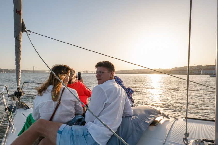 Lisbon: Daytime/Sunset/Night City Sailboat Tour with Drink - MAAT, Ajuda Palace, and Cordoaria: Modern and Old in One View